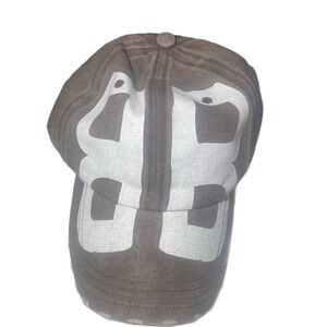 Brown Distressed Baseball Cap with White Graphic